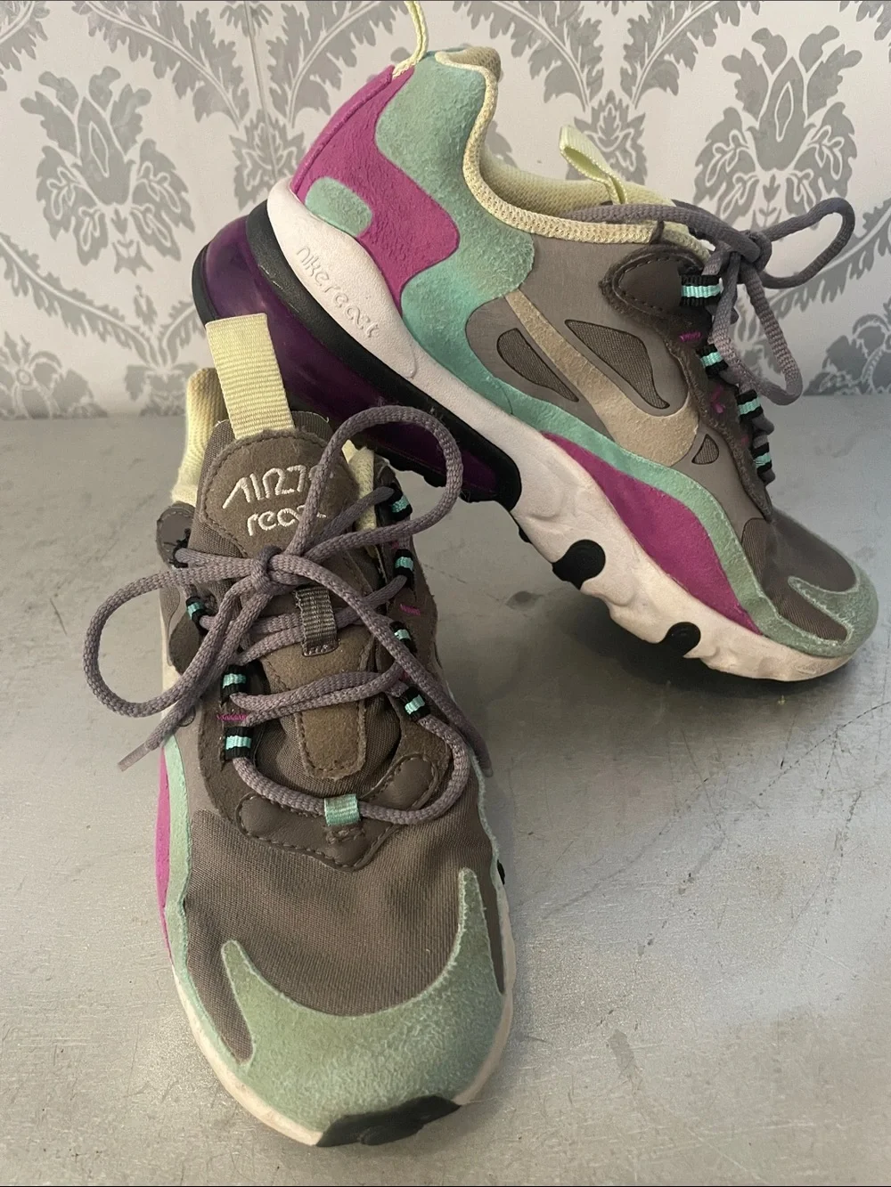 Kids Nike React Element 55 in Gray, Mint Green & Purple